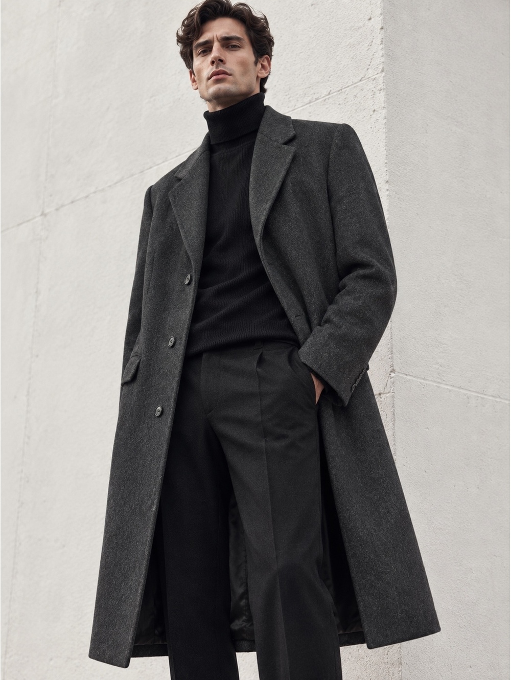 Vintage Hammersley 42L Wool Cashmere Overcoat Gray Made England Long Mens Coat